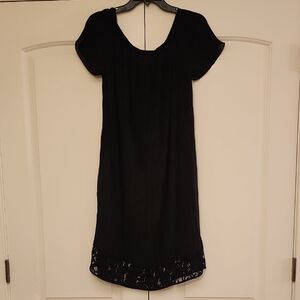 Michael Kors Black Midi Dress with Lace Hem